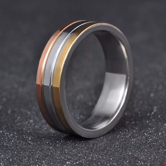 NEW Unisex Tri Tone Wedding Ring Band - Picture 3 of 4